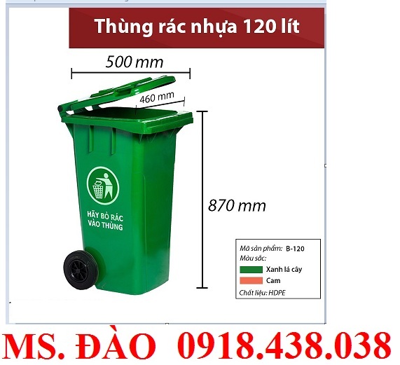 Thùng rác nhựa 120 lít, thùng rác công cộng120l có sẵn giá rẻ